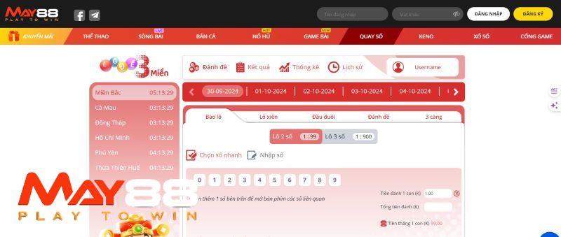 Xổ số May88 cung cấp đa dạng loại hình cược 